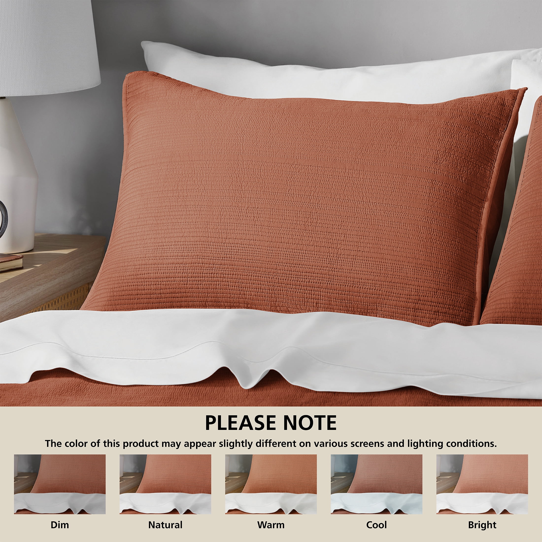 Mainstays Garment Washed Striped Pillow Sham, Standard, Terracotta Orange, 1 Pack