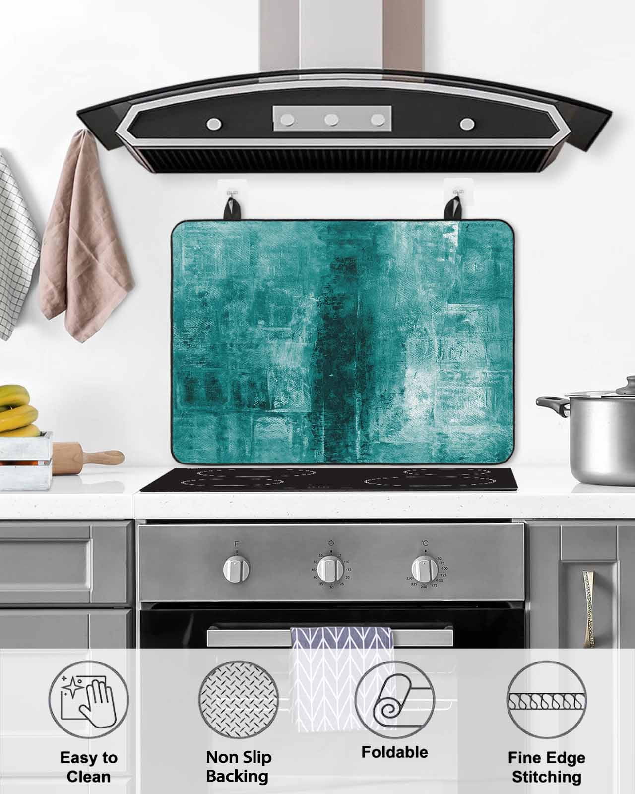 nqOlkjepod Large Induction Cooktop Protector Mat 24"x21", Teal Stove Top Covers for Electric Stove, Retro Oil Painting Modern Abstract Art Aesthetics Stove Burner Cover Mats, Glass Top Stove Cover