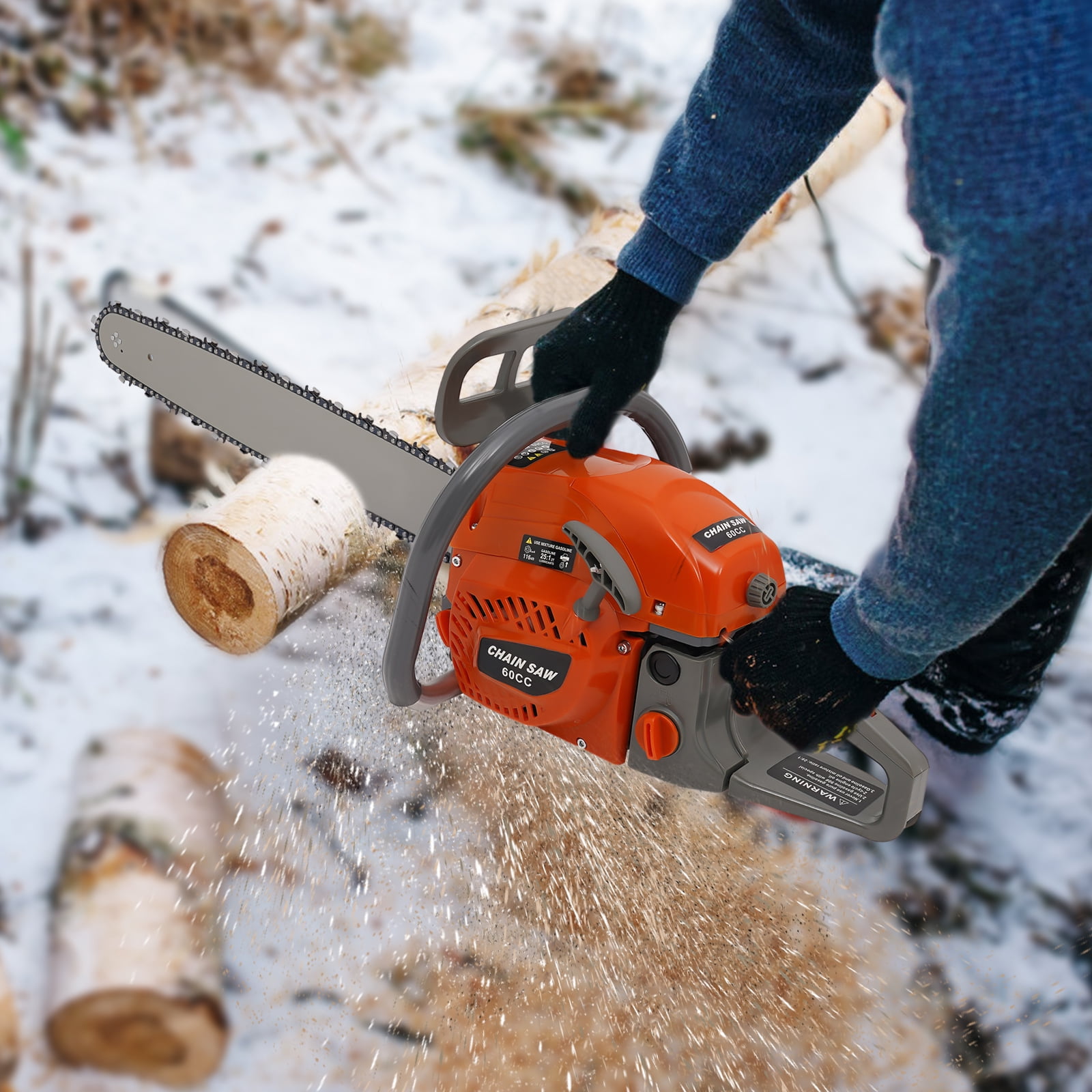 Handheld Cordless Petrol Chain Saw 2-Stoke Engine 60cc Gasoline Chainsaw Power Head Gas Powered Chainsaw 10000rpm Self-Reset Pull Start for Garden Pruning Forest Logging Chopping Wood