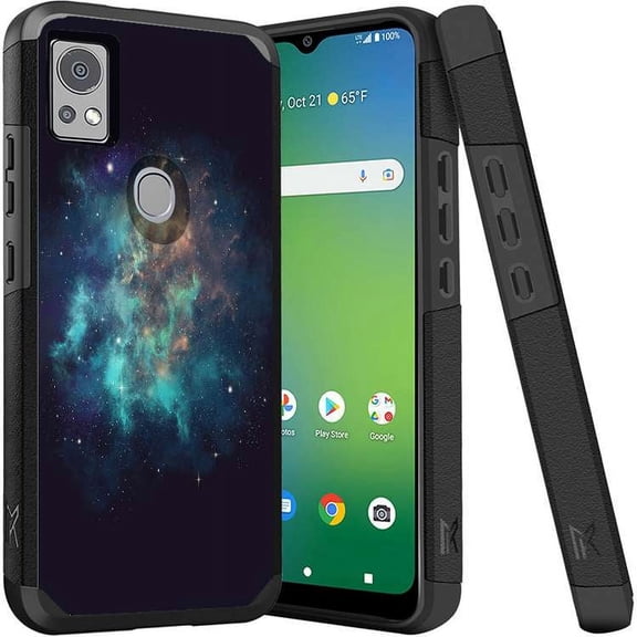 ANJ  Shockproof Dual Layer Slim Hard Case   Tempered Glass Cover Compatible with Icon 5, AT&T Motivate 4 - Mystic Galaxy