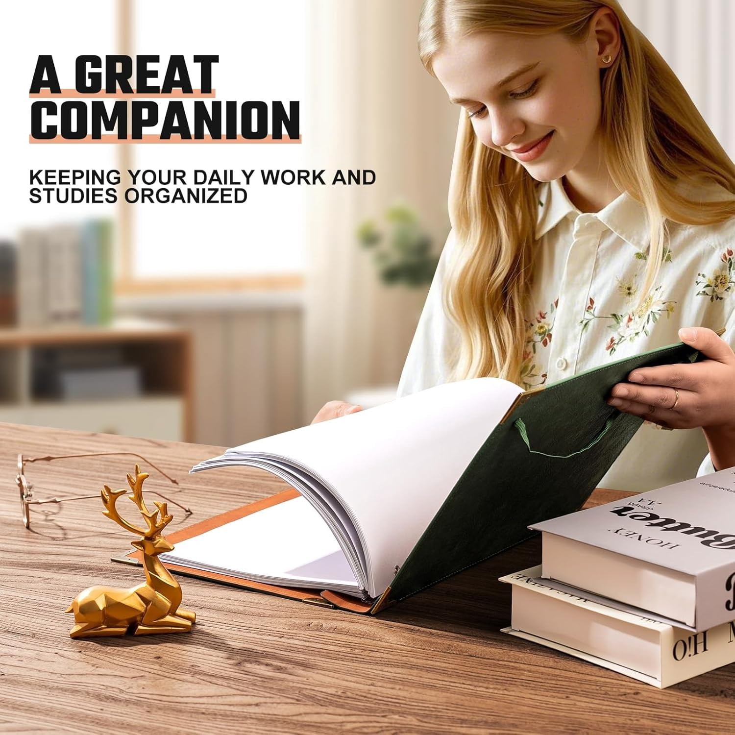 Leather Suitable for 8.5-inch X 11-inch Letter-sized Paper, 1-inch Round Ring Binder Can Hold 200 Sheets, Notebook Cover Loose-leaf Organizer, Green Tree