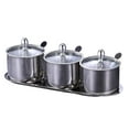 thumbnail image 3 of opvise 1/2/3Pcs Seasoning Jar Stainless Steel Sugar Container with Glass Lid And Spoon Kitchen Countertop Coffee Bar Sugar Bowl for Salt Spices Honey Silver 3pcs, 3 of 8