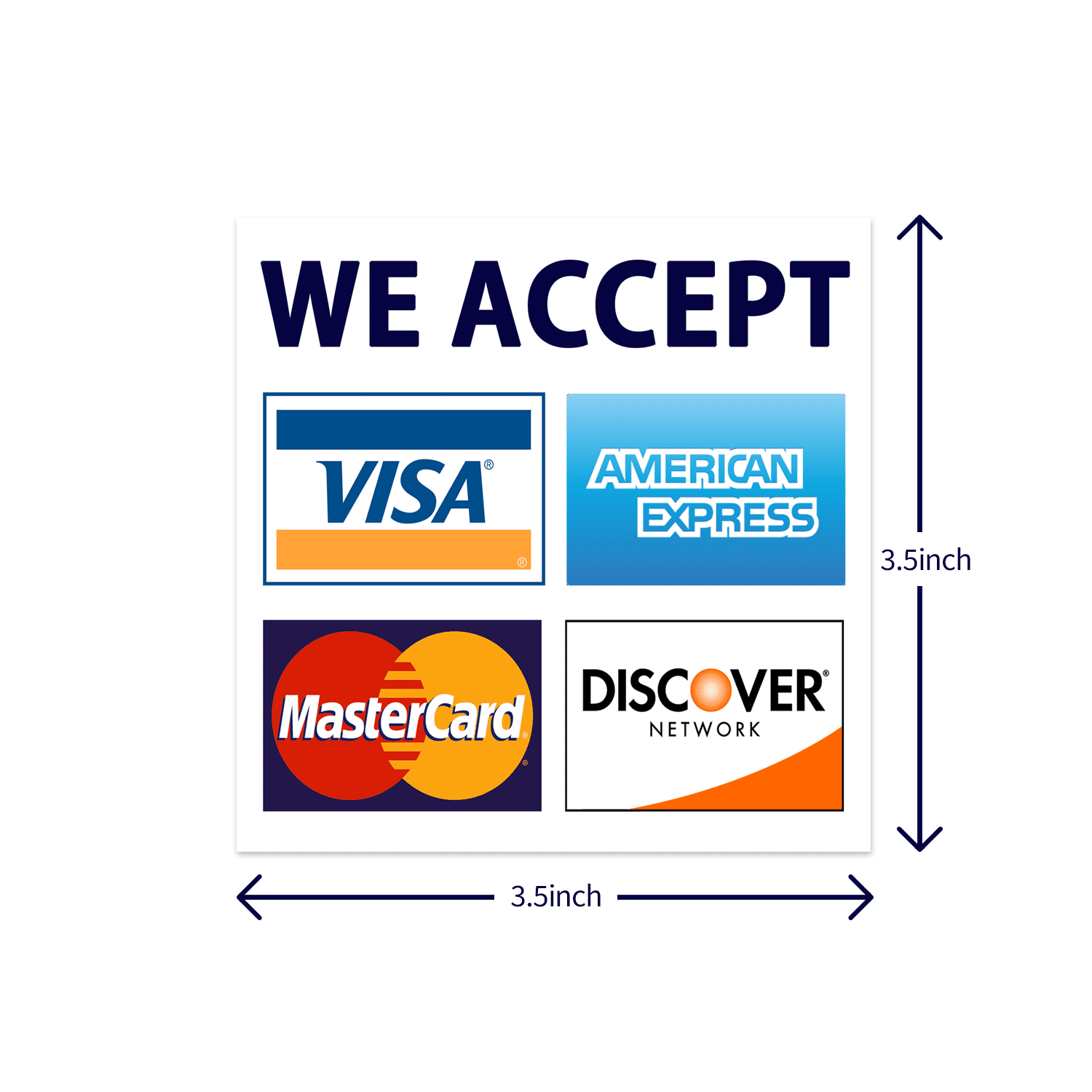 Visa MasterCard Amex Discover sticker decal. 2-Pack Credit card sign 2.75 X 8 