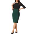 thumbnail image 2 of INSPIRE CHIC Elegant Pencil Dress for Women's Round Neck 3/4 Sleeves Contrast Office Sheath Dresses XS Green, 2 of 6