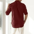 thumbnail image 7 of Men's Cotton And Linen Blouse Shirt Casual Button Down Long Roll-Up Sleeve Shirt Summer Beach Hippie T Shirt Wine M, 7 of 7