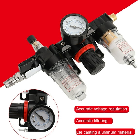 SUDEG 1/4" NPT Compressed Air Filter Regulator Lubricator Combo Water/Oil Trap Separator
