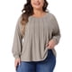 thumbnail image 1 of Agnes Orinda Blusas de Talla Grande para Mujeres, Top de Cuello Redondo, Vestido Plisado, Camisas de Manga Larga 1X Caqui Claro, 1 of 6