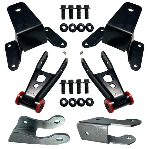 4'' Lowering Shackles and Hangers Kit and Rear Drop Shock Extenders Extensions for Ford F150 F100 1997-2003 Pickup Truck 2WD Rear Leveling Suspension Drop Set