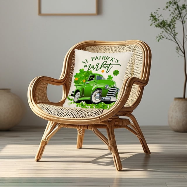 Funda de almohada para el Día de San Patricio | Funda de cojín decorativa trébol verde | Rectángulo de 17x17 pulgadas | Lino de algodón | Impresión a doble cara | Cremallera invisible | Sofá Sofá