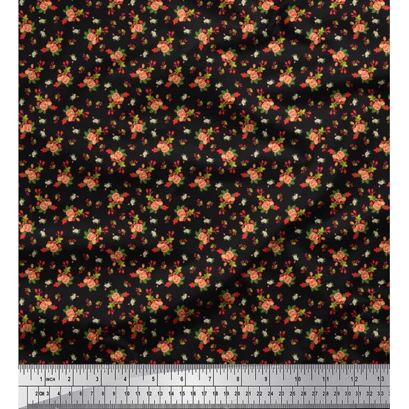 Soimoi Cotton Duck Fabric Leaves, & Rose Floral Print Fabric by The Yard 42 Inch Wide