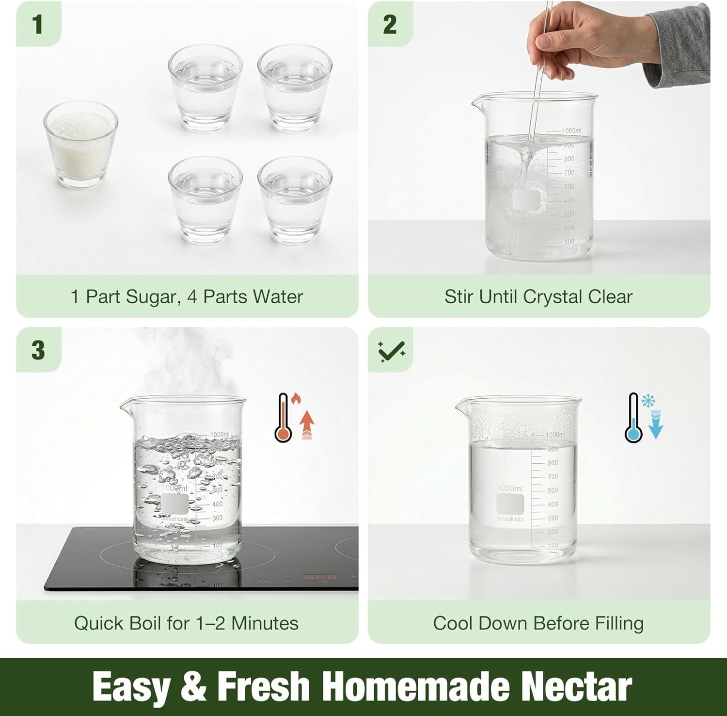 Glass Hummingbird Feeder for Outdoors Hanging, 10 oz Leak-Proof Humming Bird Feeders with Ant Moat & Bee Proof Feeding Ports, Hummingbird Gift for Bird Lovers (Clear)