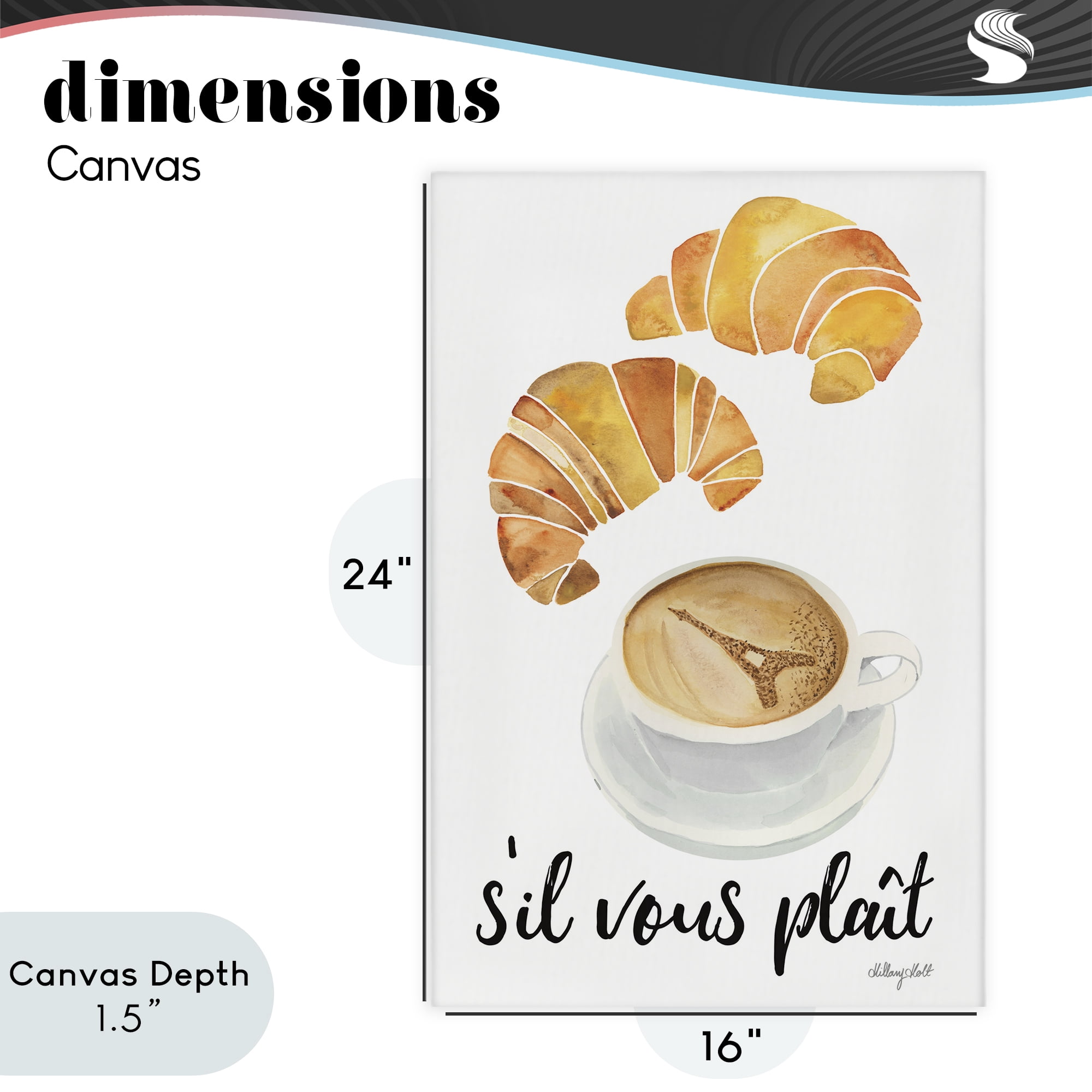 Stupell Industries Paris Croissant and Coffee Canvas Wall Art, design by Hillary Holt