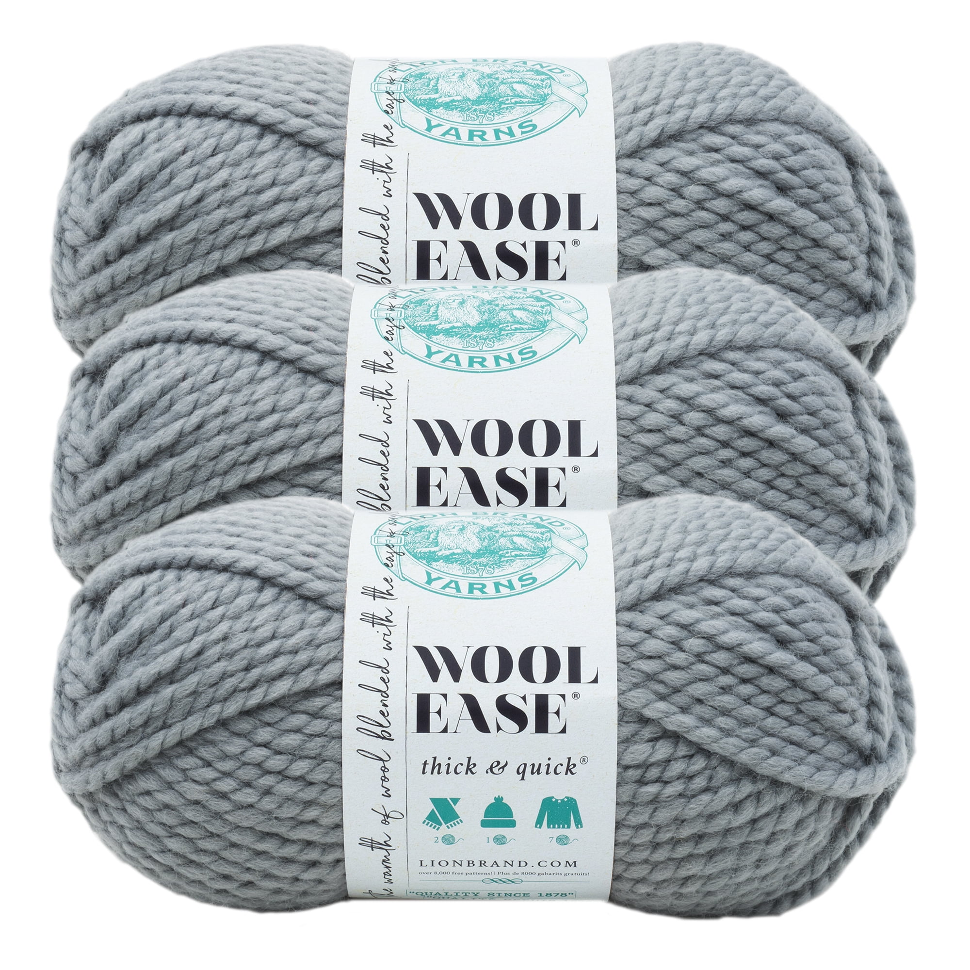Lion Brand Super Bulky Acrylic Wool Blend Slate Yarn, 106 yd (3 Pack