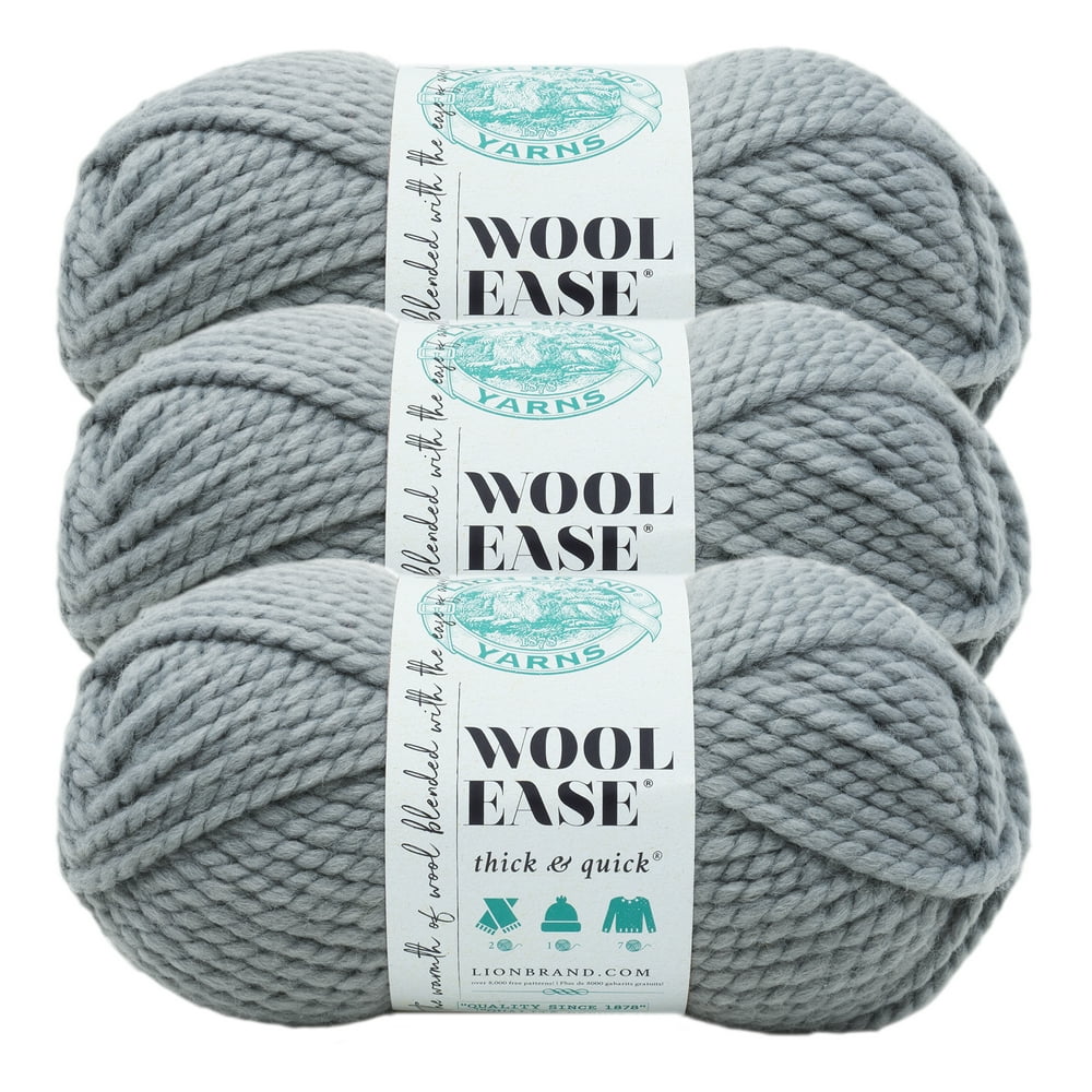 Lion Brand Yarn Wool-Ease Thick & Quick Slate Wool Blend Super Bulky ...