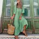 thumbnail image 1 of Women Lantern Sleeve Long Dresses Summer New V Neck Floral Print Loose Beach Sundress Female Bohemia Holiday Lace-up Maxi DressL Gao Jinjia LED, 1 of 2