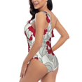 thumbnail image 5 of Yiaed Leaves And Anemone Flowers In Red Grey Print Women One Piece Swimsuits Tummy Control One Shoulder Bathing Suits Pattern Ruffle Swimwear-Medium, 5 of 8