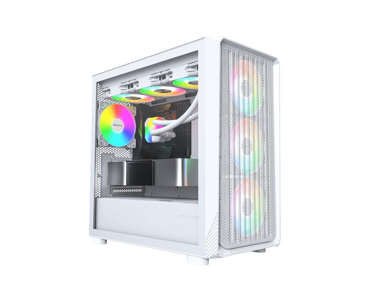 MONTECH X5M- Micro ATX Gaming PC Case, High Airflow, 4x120mm ARGB Fans Pre-installed, Glass Side Panel, Carbon Fiber Print Accents, White