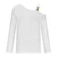 thumbnail image 4 of AXXD White Basic Ladies Tops Summer 2024 Trendy Casual One Shoulder Drop Shoulder Pullover Long Sleeve Top, 4 of 6