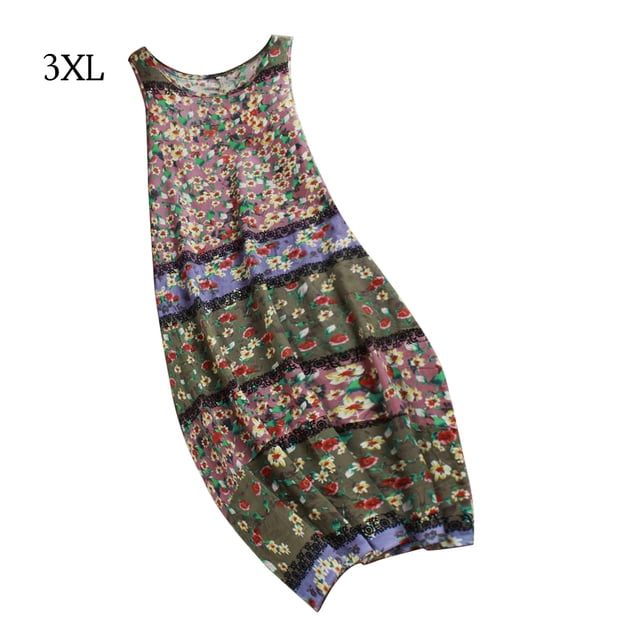 Vestido de mujer Chaleco estampado floral Vestido de tirantes sin mangas Vestido de playa sin mangas, Rosa, 3XL Kearding AP002325-05