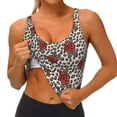 thumbnail image 3 of Picia Leopard Print Rose Sports Bra for Women,Padded Strappy Sports Bras Medium Support Yoga Bra with Removable Cups,Running Yoga Bra-, 3 of 9