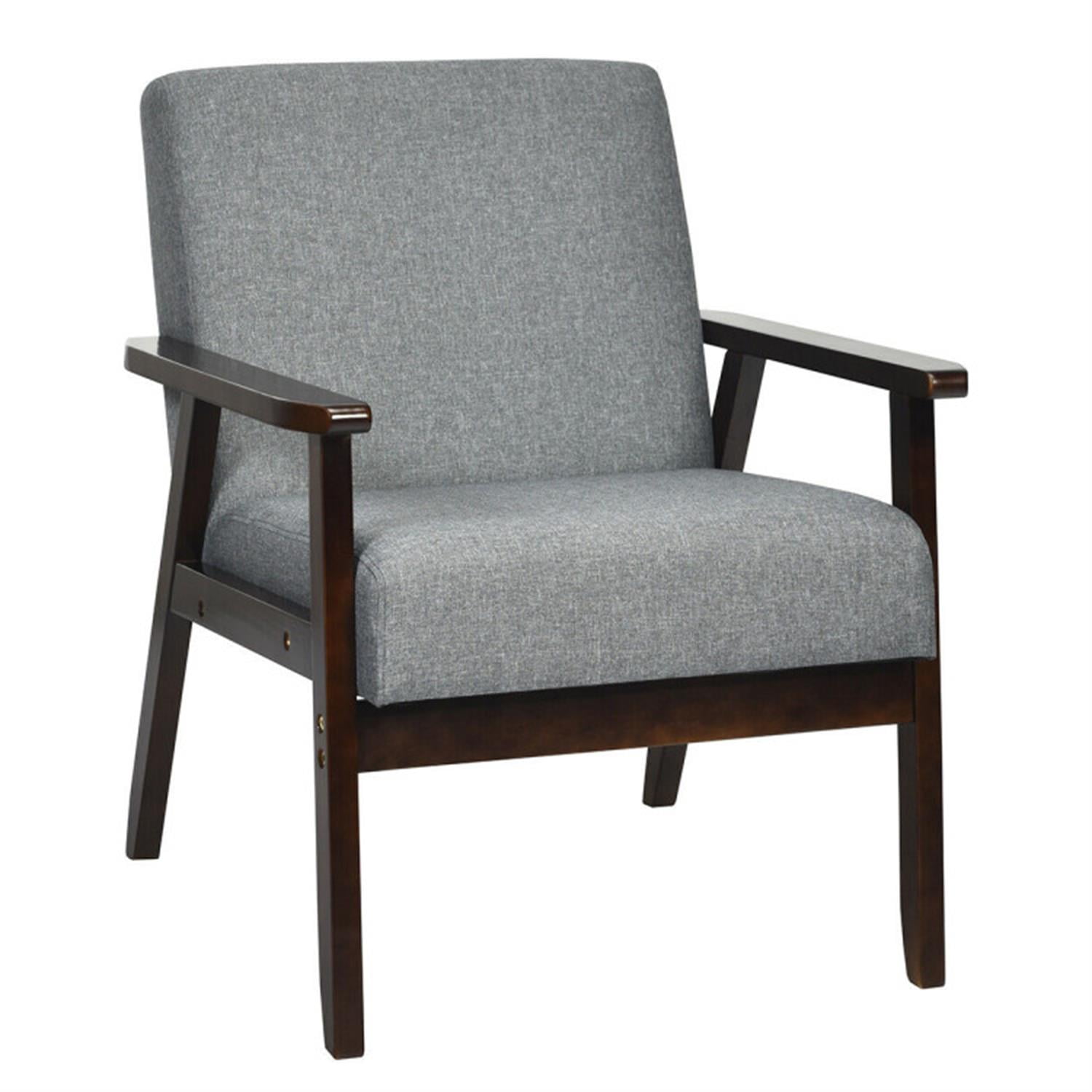 Demi Bonn Mid-Century Modern Accent Chair, Retro Fabric Armchair, Solid Rubber Wood Fabric Accent Armchair, for Living Room, Gray
