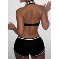 thumbnail image 4 of Women'S Striped Sleeveless Bodysuit Shorts Short Sleeve Collar Jumpsuit Black S, 4 of 4