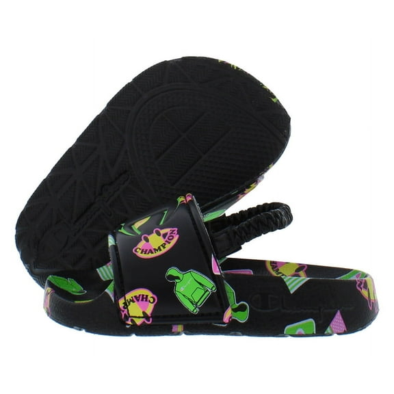 Champion Ipo Catch Print Slide Infant/Toddler Shoes Size 7, Color: Black/Green/Yellow