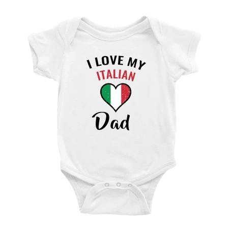 

I Love My Italian Dad Heart Flag Cute Baby Bodysuits (White 3-6 Months)