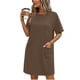 thumbnail image 1 of TaTaai Women's Solid Color Round Neck Short Sleeve Dress with Pockets Casual Fashion Comfortable Stretchy Fabric Midi Dress Soft Breathable for Spring Summer Daily Casual Wear Gift, 1 of 6