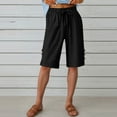 thumbnail image 4 of Bloomae Linen Shorts for Women Plus Size Casual Drawstring Bermuda Shorts Summer Beach Shorts Elastic Hiigh Waisted Loose Lounge Bottoms Black M, 4 of 7