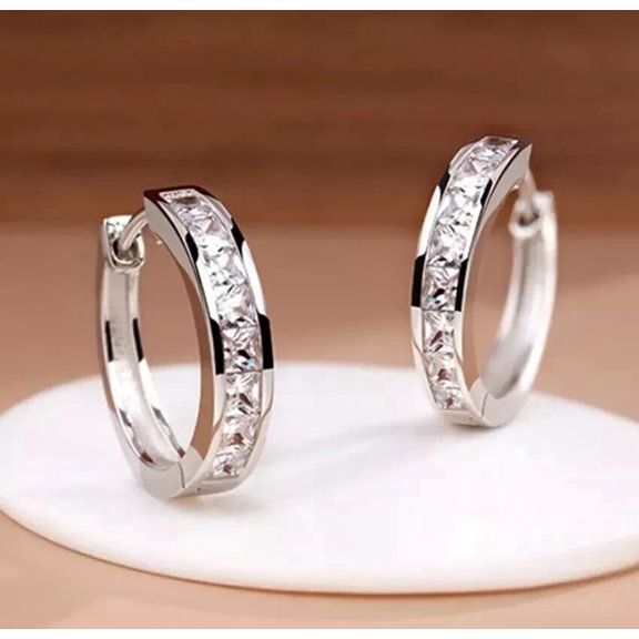 2Ct Princess Cut Lab-Created Diamond Huggie Hoop Earrings 14k White Gold Plated