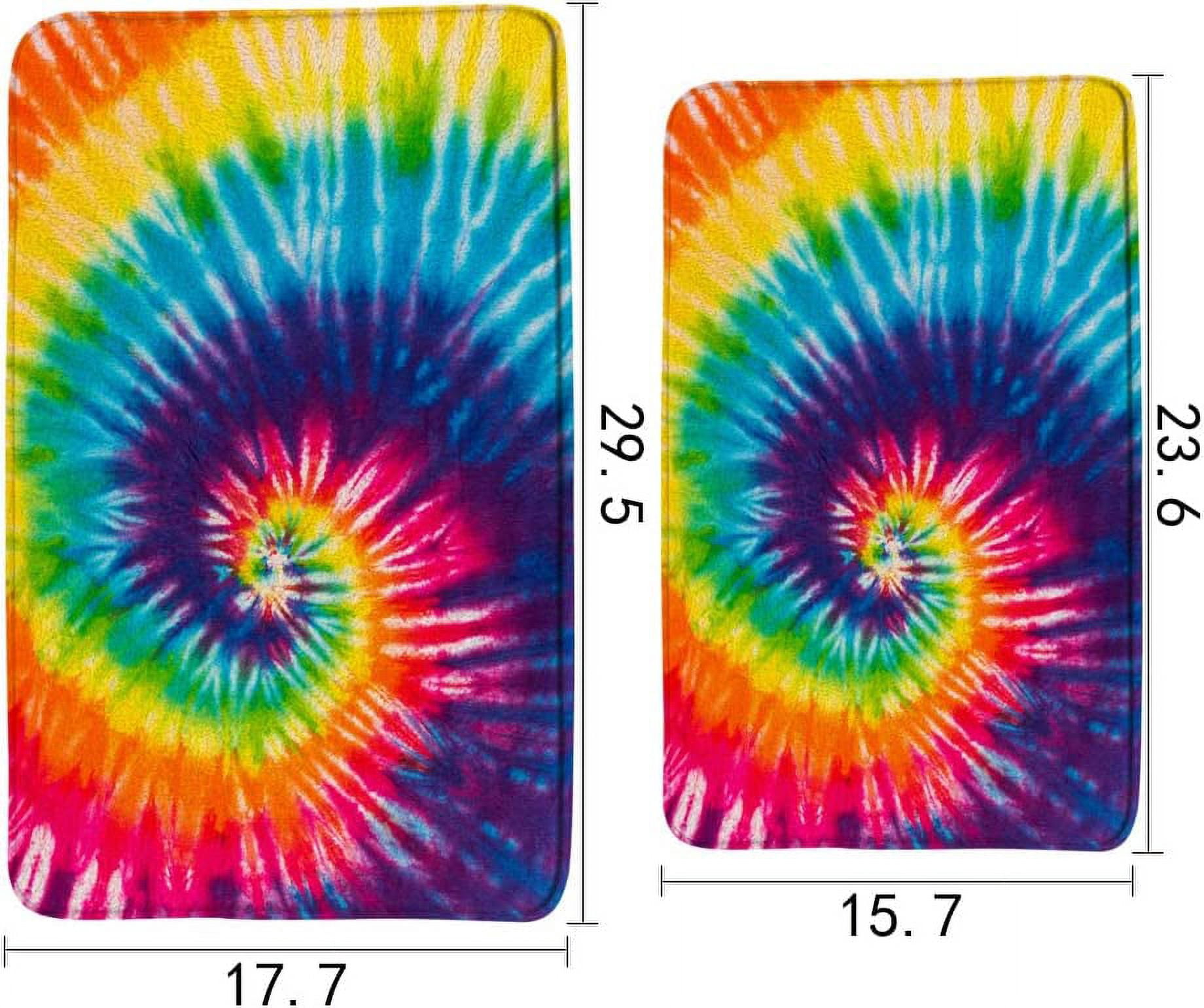 Rainbow Tie Dye Bath Mats for Bathroom Psychedelic Colorful Boho Vintage Mandala Abstract Geometric Hippie Watercolor Memory Foam Flannel Bath Floor Rugs for Kitchen Bathtub Laundry 23.6 x 15.7 Inch