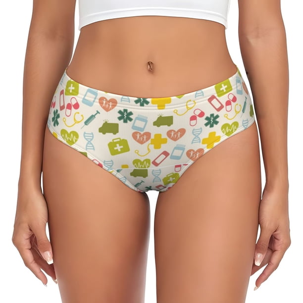 Fotbe Medical Icons Calzones Estampados para Mujer – Ropa Interior de Algodón, Cómoda, Suave y Elástica-X-Small