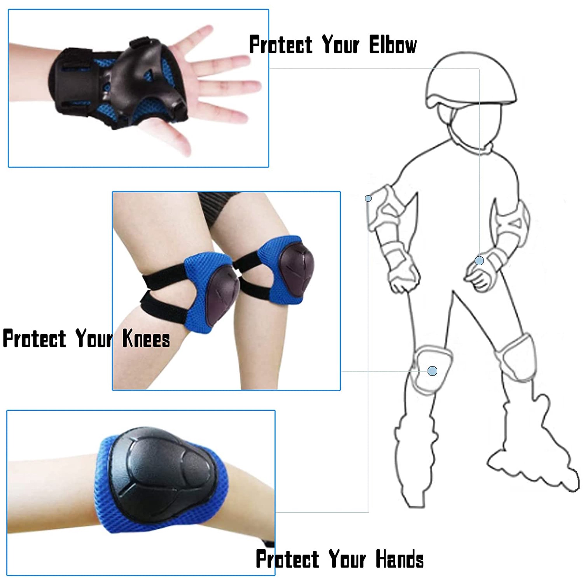 CKE Genouillères Et Coudières Enfants 3 En 1 Avec Protège-Poignets - Protection Patinage Vélo