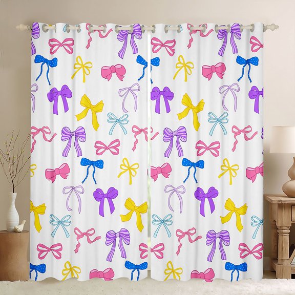 Feelyou Kawaii Colorful Bow Black Out Curtains, Chic Princess Ribbon Curtains Pack of 2 (42x63 Each), Cute Cartoon Bowknot Bedroom Curtains, Window Curtains Bedroom Decor