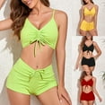 thumbnail image 6 of Women's 2 Piece Set Bathing Suits Solid Color Swimsuits Drawstring Bikini Top with Boy Shorts Swimwear, 6 of 8