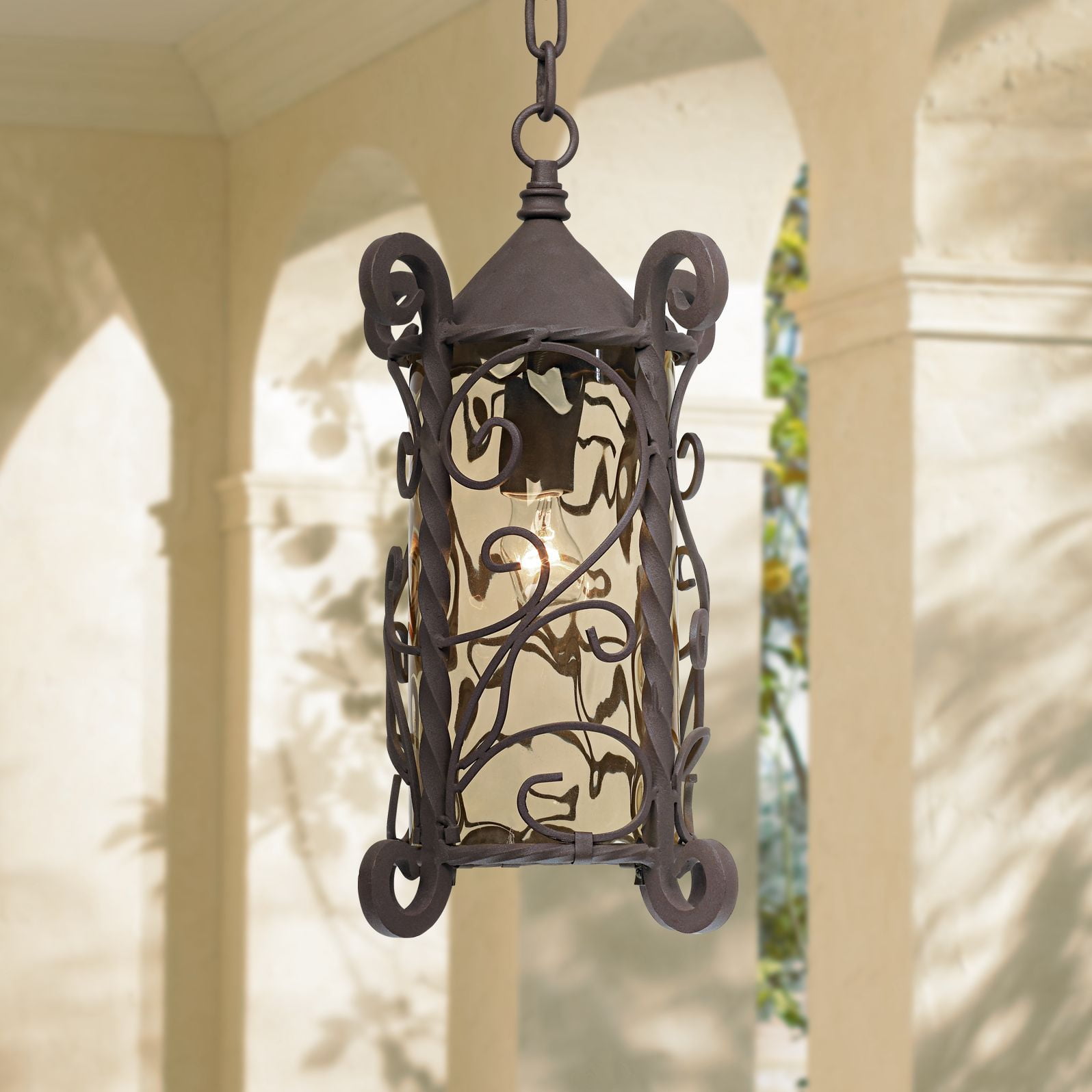 John Timberland Traditional Outdoor Light Hanging Dark Walnut Iron Scroll 15 Champagne Water Glass Damp Rated For Exterior Porch Walmart Com Walmart Com
