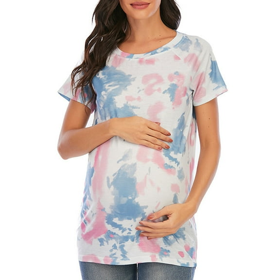 asdoklhq Maternity Clothes for Women,Maternity Pregnancy T-Shirt Tie-Dye Tops Blouse Casual Clothes