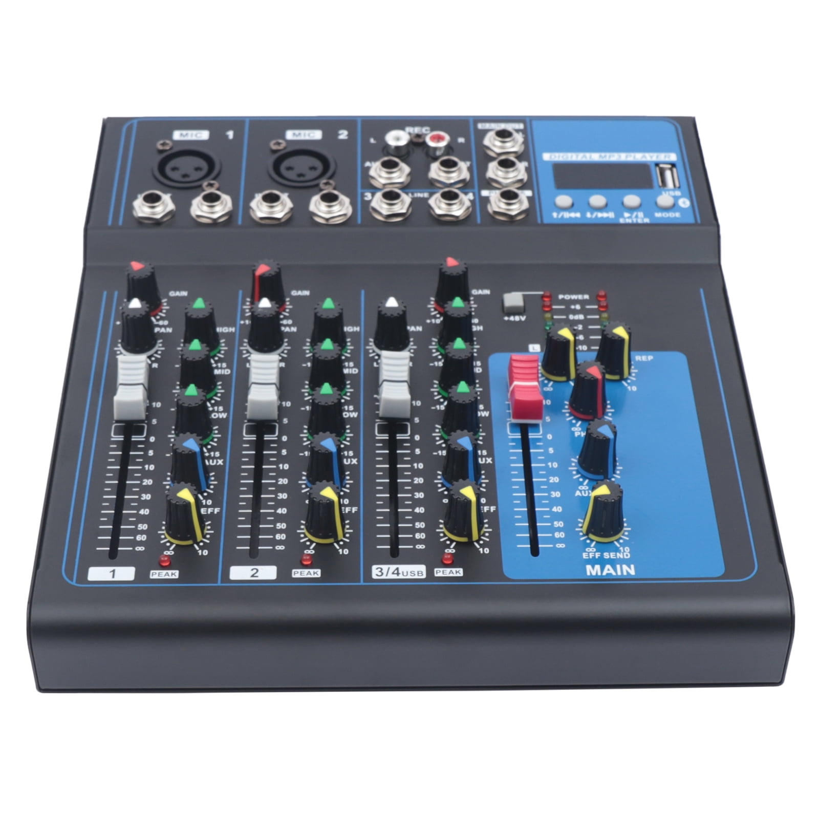 Bluetooth Compatible Professional Portable Digital DJ Console w/USB 4 Channel Mixer Audio Interface-Mixing Boards For Studio Recording, Black