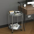 thumbnail image 3 of Round Coffee Table with Wheels 2-Tier Movable Side Tables Silver Metal Detachable Bedside Nightstand for Bedroom Living Room End Tables Next To Sofa (Silver Gray), 3 of 10