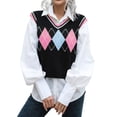 thumbnail image 2 of TANGNADE Women Short Vest with Stripe Knit Uniform Sleeveless Sweater for Womens Knitted V Neck Diamond Plaid Crop Tank Tops Pink S, 2 of 5