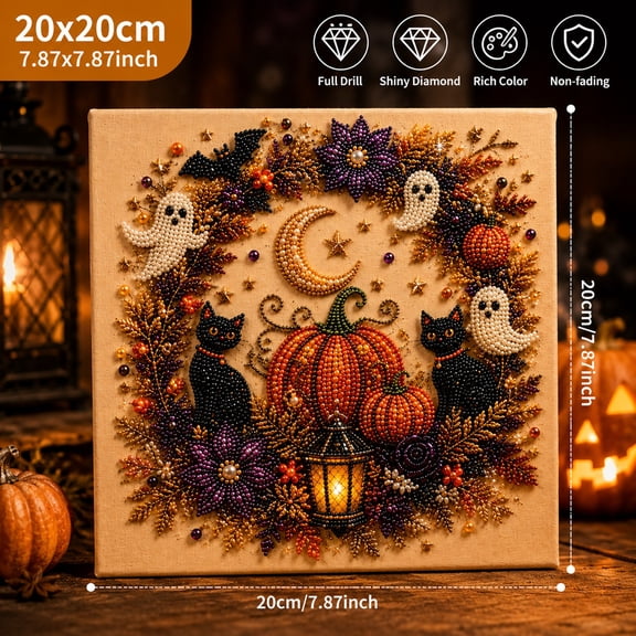 HaiSphere Halloween Diamond Art Kits - Cat Diamond Art for Adults with Diamond Dots and Bead Kit, 3D Beaded Animal Kit, Ideal Halloween Decorations Indoor, Arts and Crafts for Adults,C