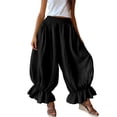 thumbnail image 2 of LUGOGNE Harem Pants Women Smocked Elastic Waist Baggy Lounge Pants Pleated Ruffle Hem Lightweight Flowy Casual Trousers with Pockets Black,XXL, 2 of 5