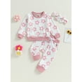 thumbnail image 2 of Lamuusaa Baby Girl Fall Outfit Flower Print Crew Neck Long Sleeve Sweatshirts Elastic Waist Long Pants Headband 3Pcs Clothes Set, 2 of 8