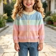 thumbnail image 2 of WXFAZCVU Girls Sweater Cardigan Color Block Long Sleeve Knitted Cute Top Casual Outerwear Size 7-8 Years, 2 of 4