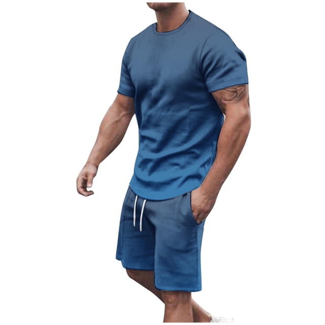 Mens Pantalones Casuales Cuello Redondo Impresión de Manga Corta Blusa Y Pantalones Cortos Traje, Pantalones de Traje para Hombres