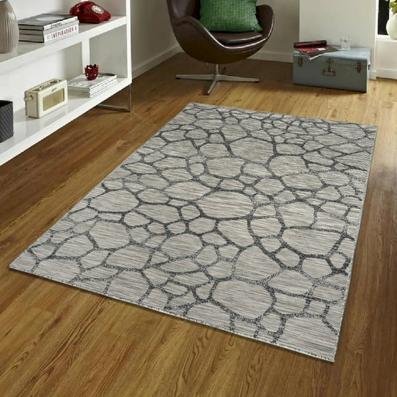 5'2" x 7' Modern Brick Gray And Black High Low Textured