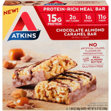 Atkins Protein-Rich Meal Bar, Chocolate Almond Caramel, Keto Friendly, 5 (Top 5 Best Meal Replacement Bars)