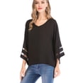 thumbnail image 4 of Juniors' Plus Size Tops Blouses for Women Shirts Casual V Neck 3/4 Bell Sleeve Loose Blouse Top Fit T-Shirt Autumn, 4 of 7
