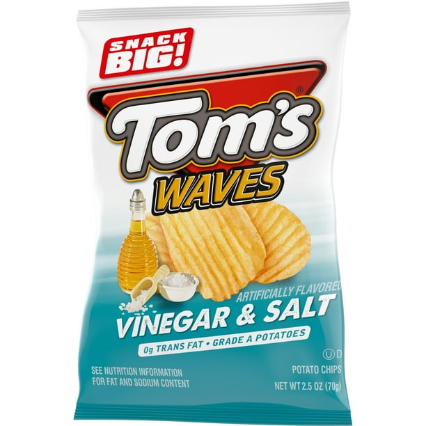 Tom's Potato Chips Waves, Vinegar and Salt, 2.5 oz Snack Bag
